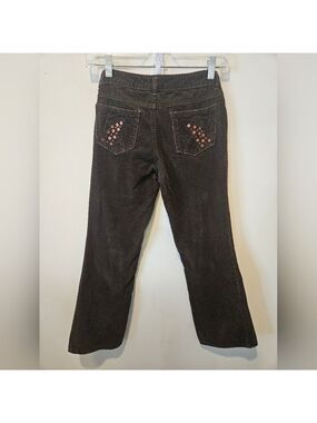 OLD NAVY GIRL'S BROWN CORDUROY BOOTCUT PANTS SEQUIN DETAIL REAR POCKET SIZE 12